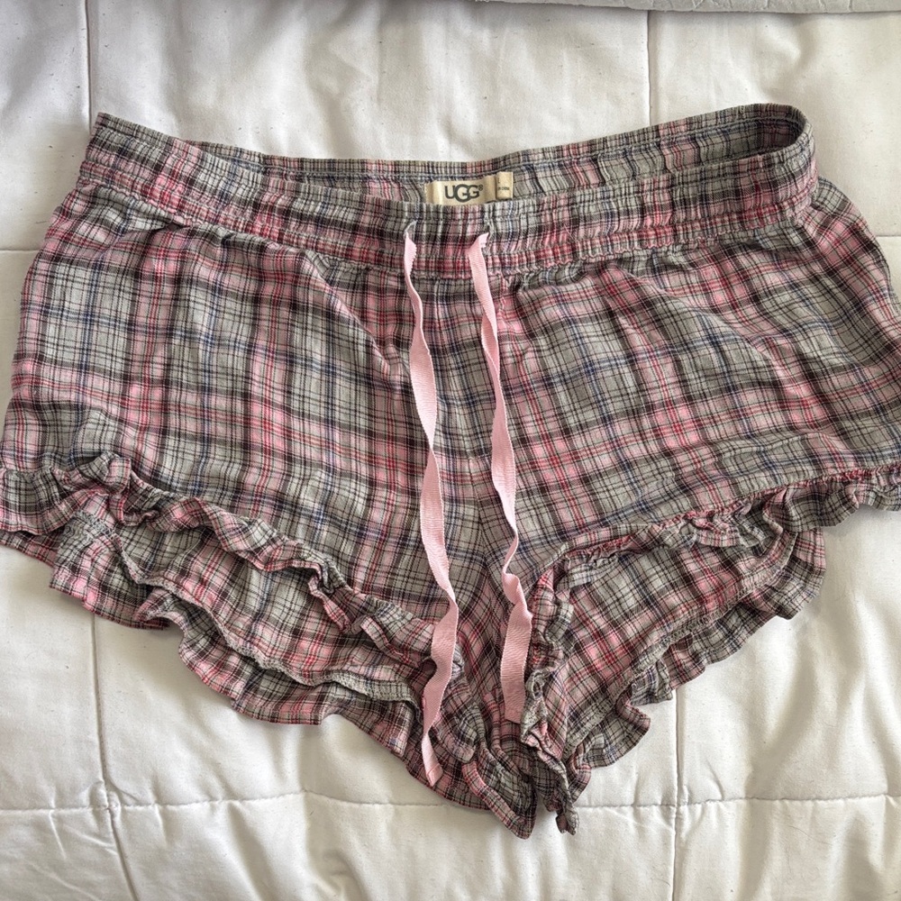 UGG Parfait Pink Plaid Sleep Ruffle Shorts